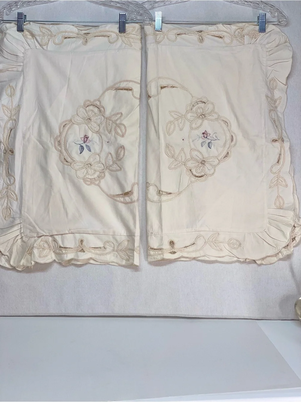 Set of 2 Pillow Covers/Cases Ruffles Embroidered Cottage Core Shabby Chic Dainty